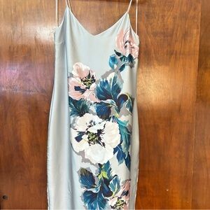 Zara Grey Floral Maxi Slip Dress Button Back size S